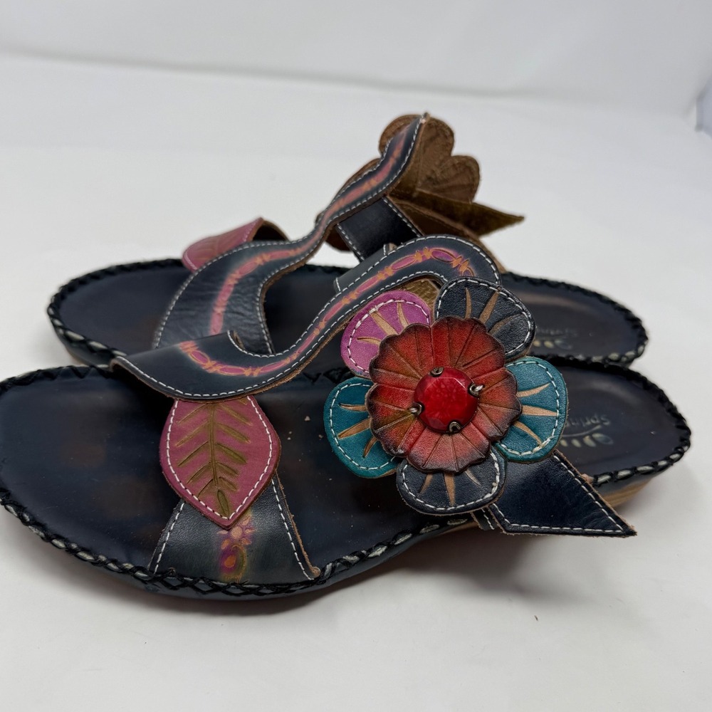 Spring Step L'Artiste Womens 38‎ Floral Leather Slide Sandals whimsy